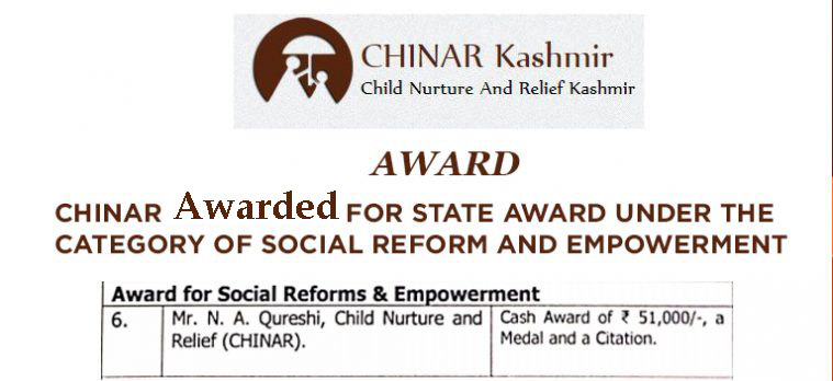 CHINAR NOMINATED FOR STATE AWARD UNDER THE CATEGORY OF SOCIAL REFORM AND EMPOWERMENT