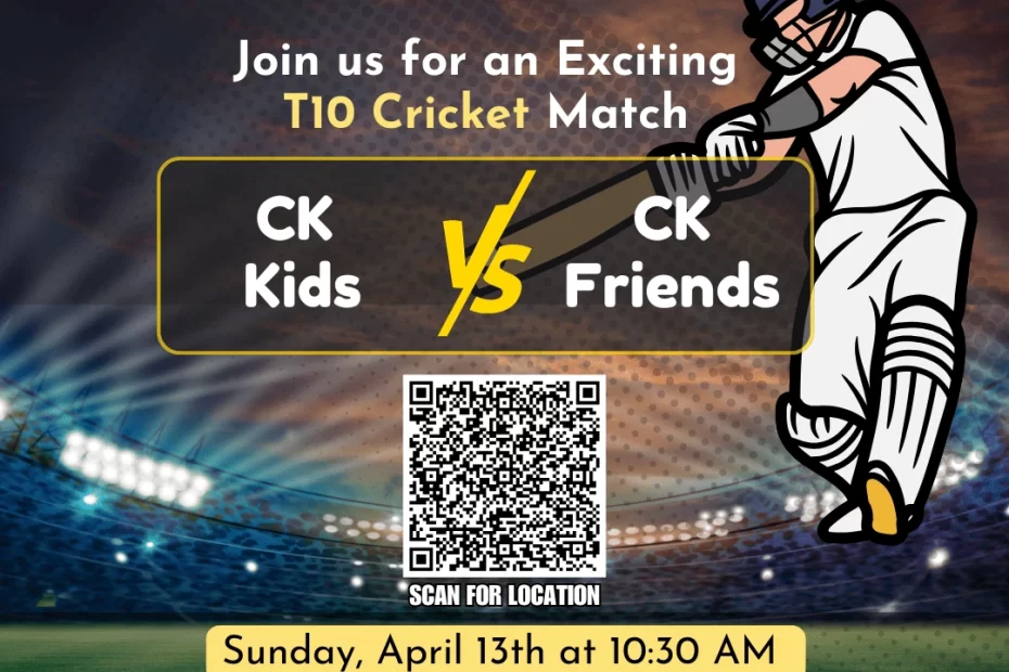 Join Us for a T10 Cricket Match: CHINAR Kids vs. Visitors